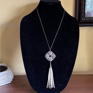Silver Filigree Pendant Necklace with Tassel